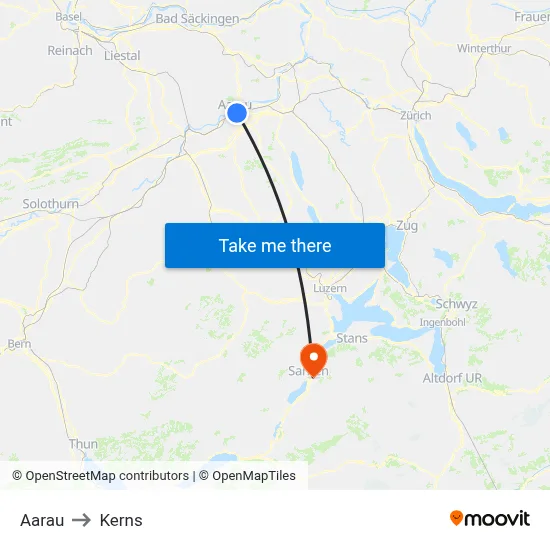 Aarau to Kerns map