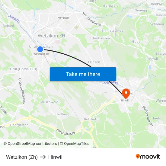 Wetzikon (Zh) to Hinwil map
