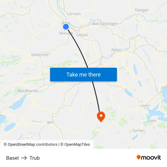 Basel to Trub map
