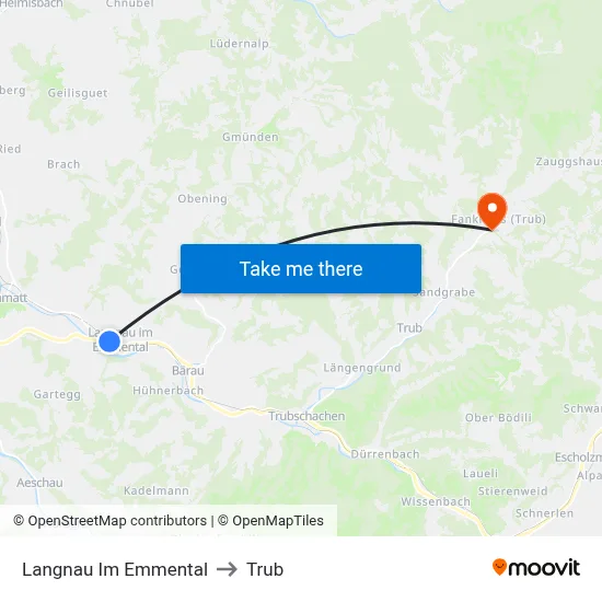 Langnau Im Emmental to Trub map