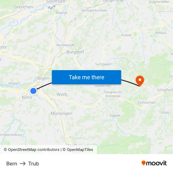 Bern to Trub map