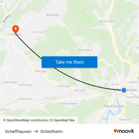 Schaffhausen to Schleitheim map