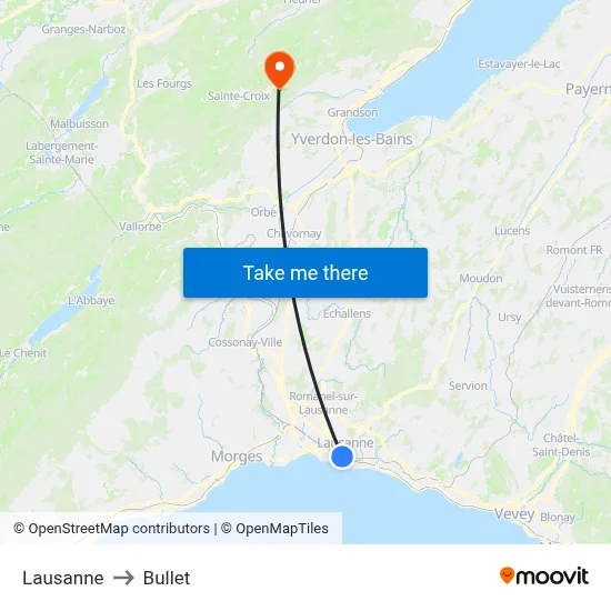 Lausanne to Bullet map