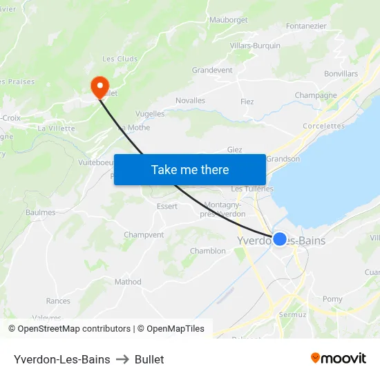 Yverdon-Les-Bains to Bullet map