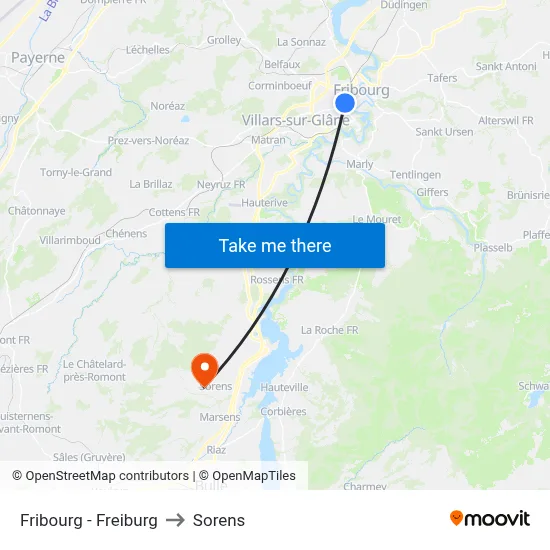 Fribourg - Freiburg to Sorens map