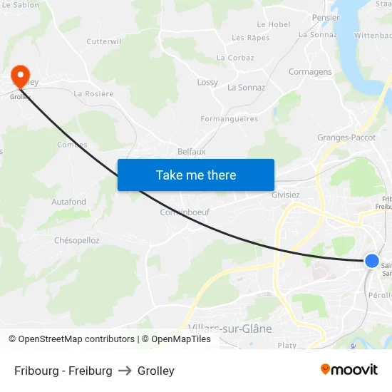 Fribourg - Freiburg to Grolley map