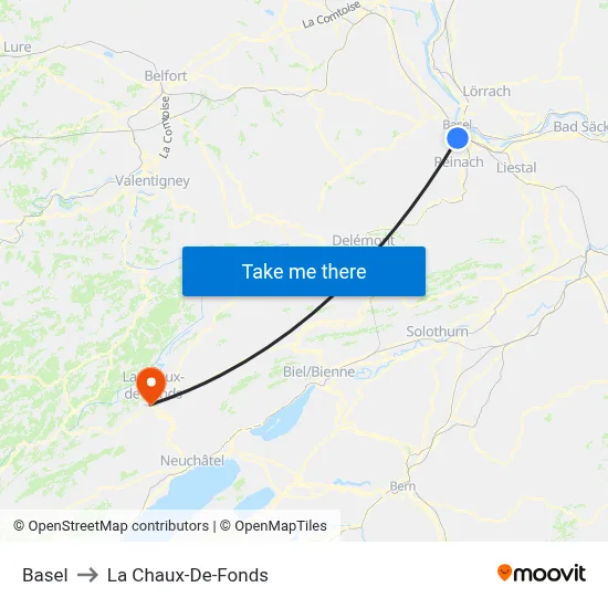 Basel to La Chaux-De-Fonds map