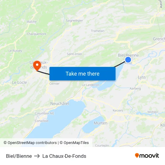 Biel/Bienne to La Chaux-De-Fonds map