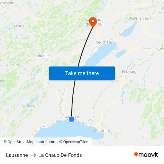 Lausanne to La Chaux-De-Fonds map