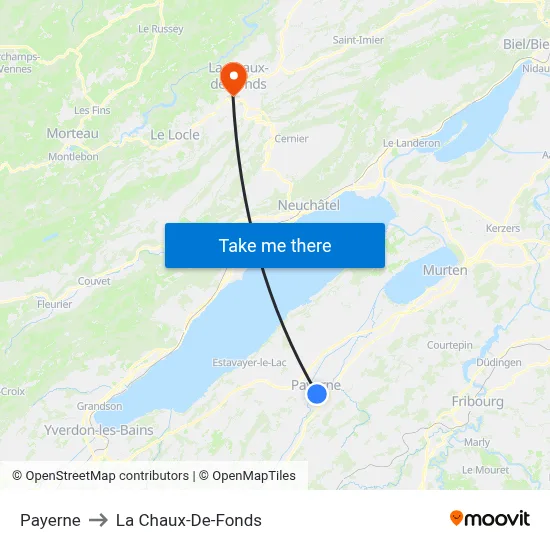 Payerne to La Chaux-De-Fonds map