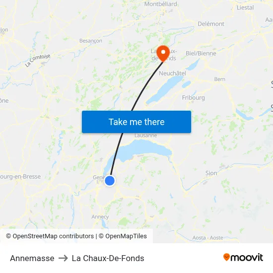 Annemasse to La Chaux-De-Fonds map