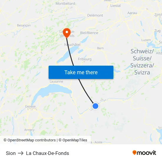 Sion to La Chaux-De-Fonds map