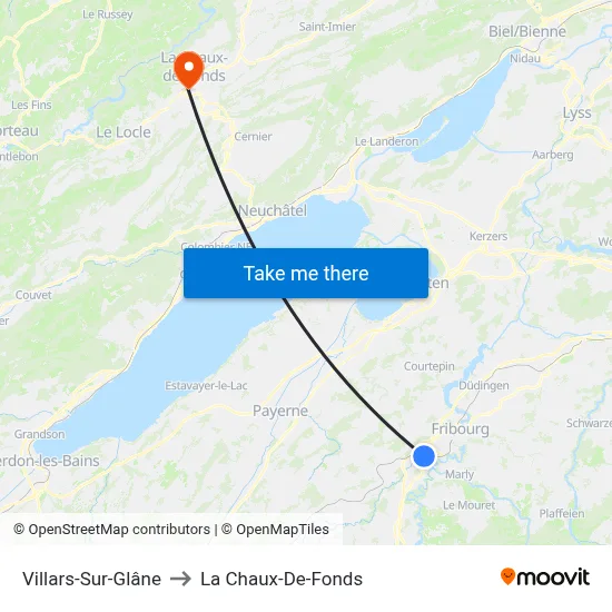 Villars-Sur-Glâne to La Chaux-De-Fonds map