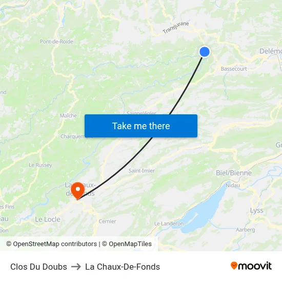 Clos Du Doubs to La Chaux-De-Fonds map