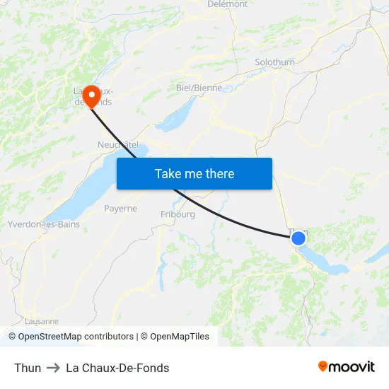 Thun to La Chaux-De-Fonds map