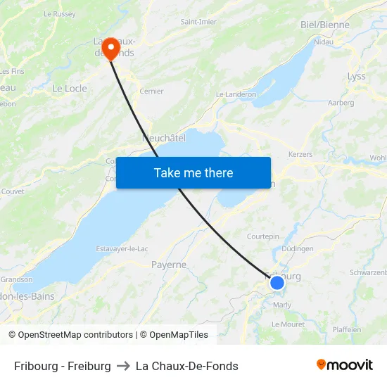 Fribourg - Freiburg to La Chaux-De-Fonds map