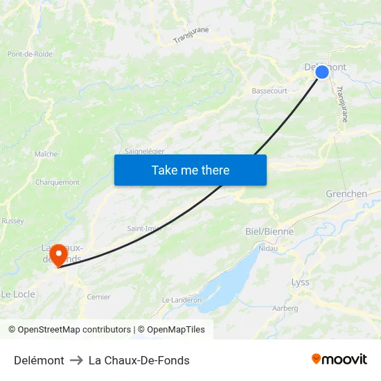 Delémont to La Chaux-De-Fonds map
