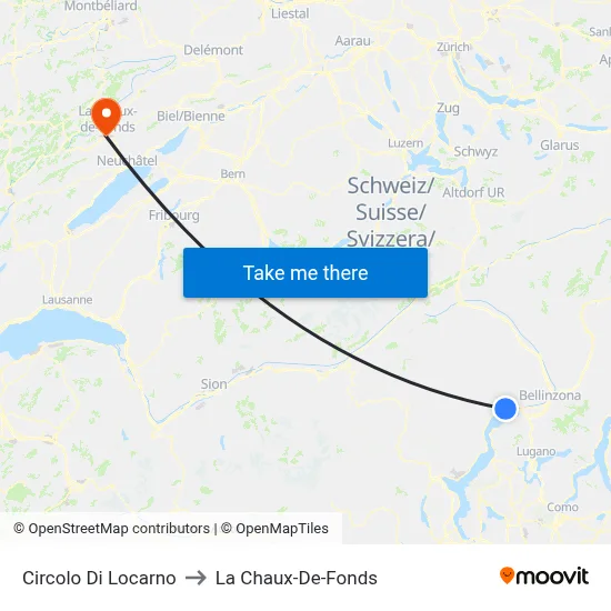 Circolo Di Locarno to La Chaux-De-Fonds map