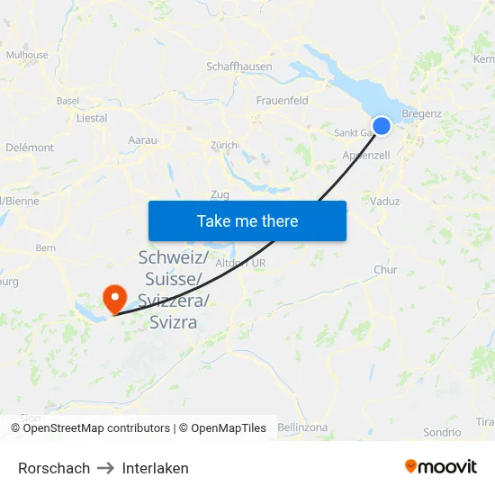 Rorschach to Interlaken map