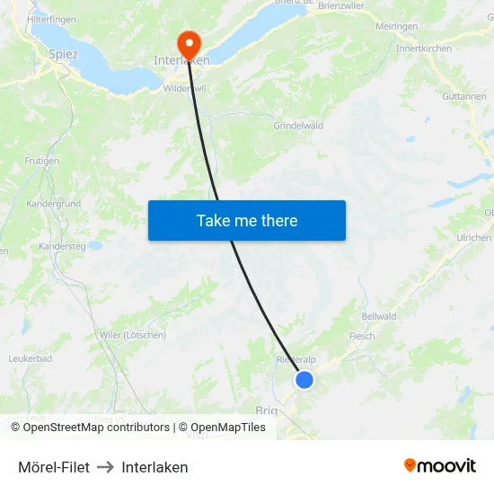 Mörel-Filet to Interlaken map