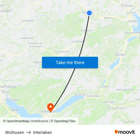 Wolhusen to Interlaken map