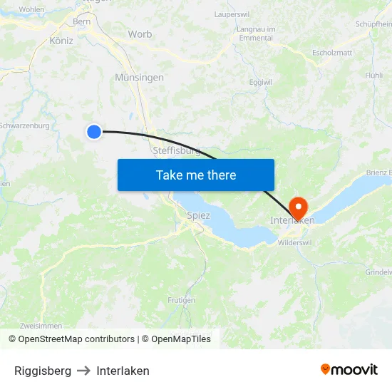 Riggisberg to Interlaken map