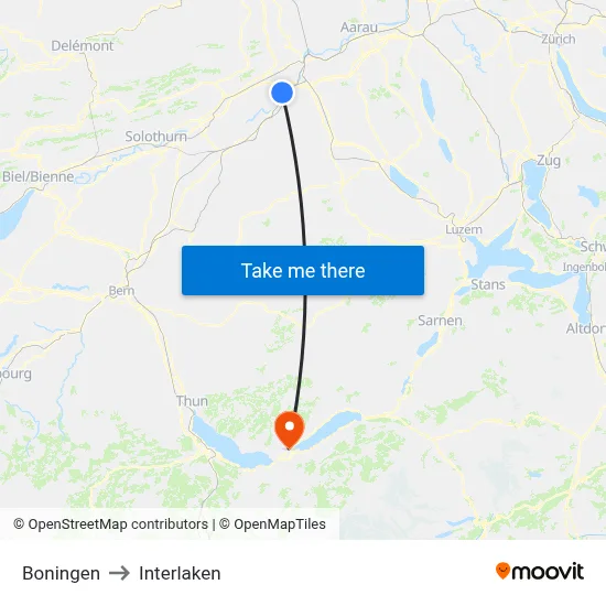 Boningen to Interlaken map