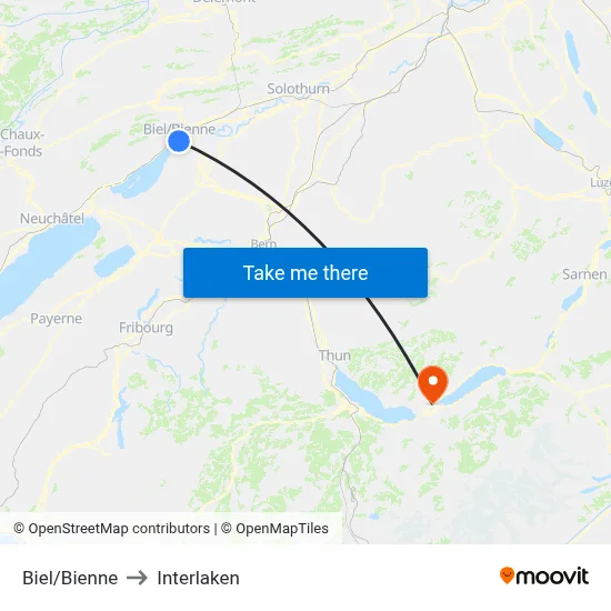 Biel/Bienne to Interlaken map