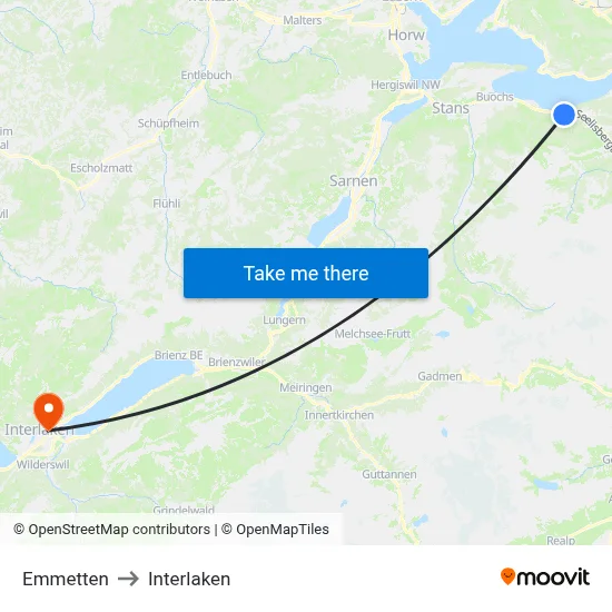 Emmetten to Interlaken map