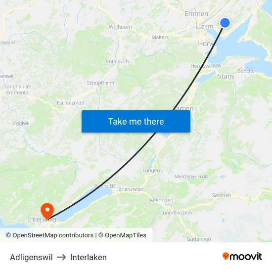 Adligenswil to Interlaken map