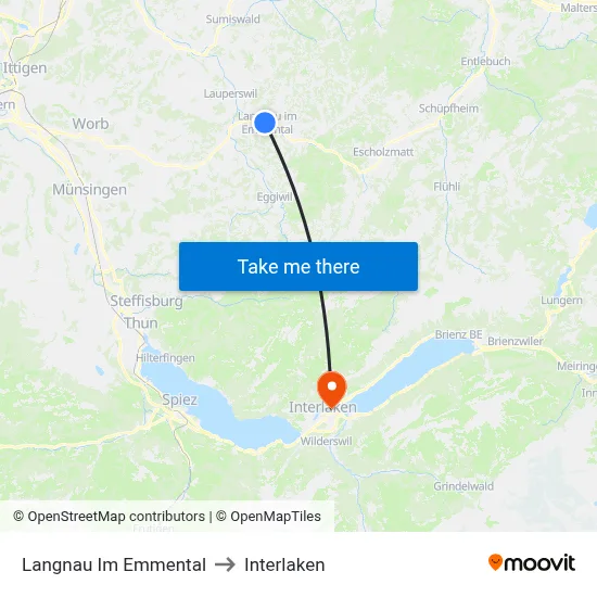 Langnau Im Emmental to Interlaken map