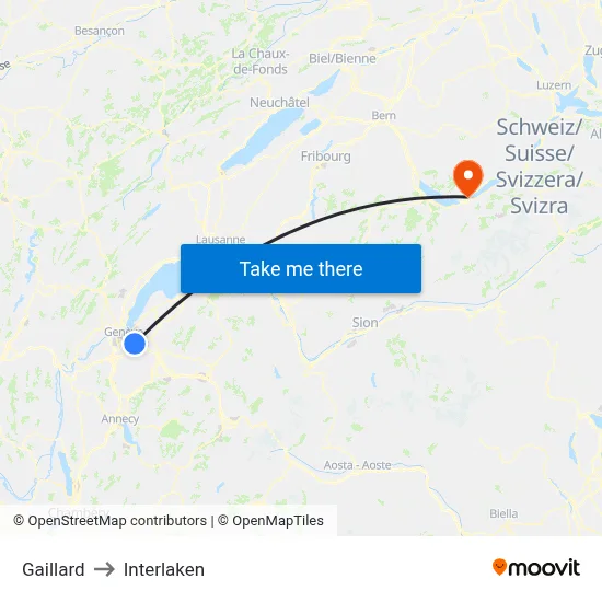 Gaillard to Interlaken map