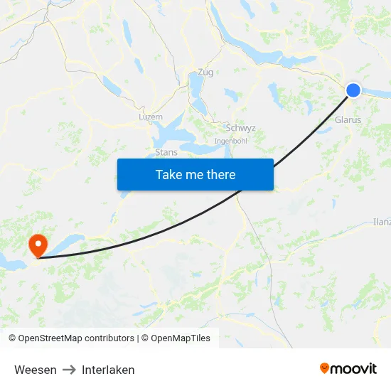 Weesen to Interlaken map