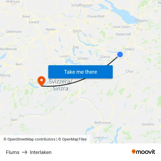 Flums to Interlaken map