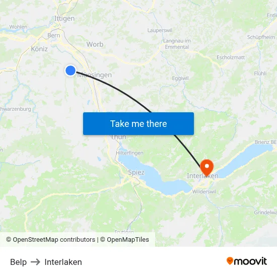 Belp to Interlaken map