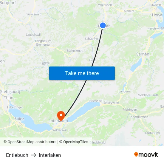 Entlebuch to Interlaken map