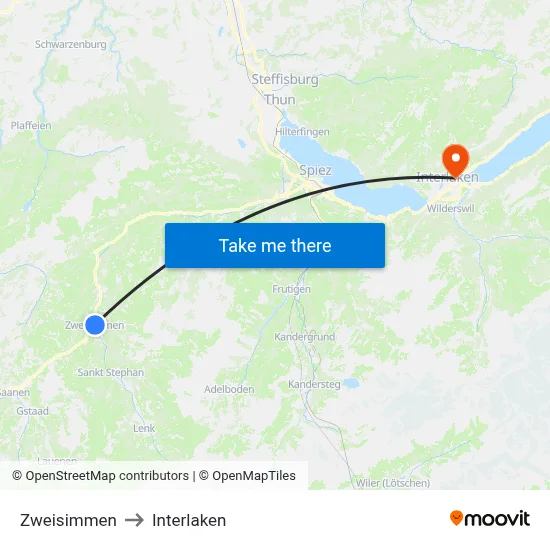 Zweisimmen to Interlaken map