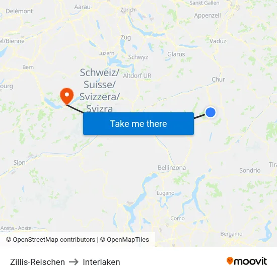 Zillis-Reischen to Interlaken map