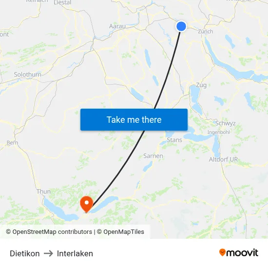Dietikon to Interlaken map