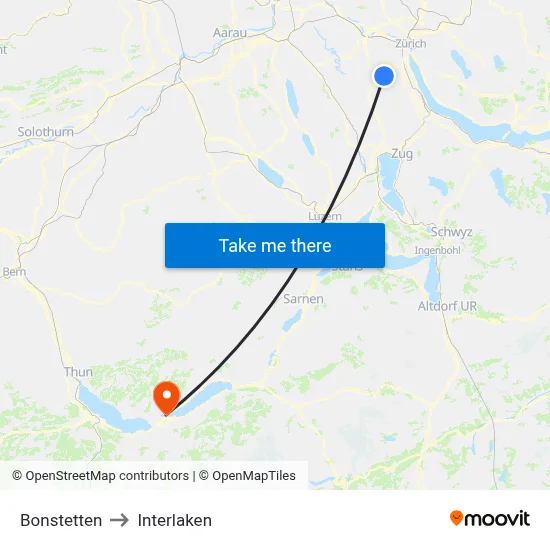 Bonstetten to Interlaken map