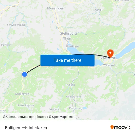 Boltigen to Interlaken map
