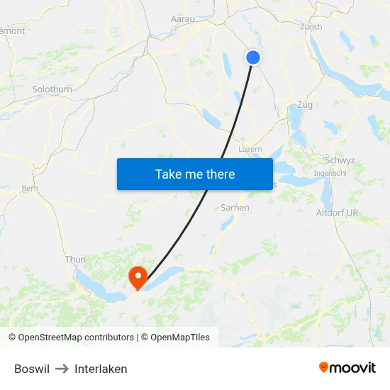 Boswil to Interlaken map