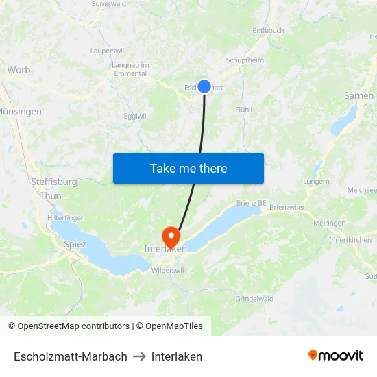 Escholzmatt-Marbach to Interlaken map