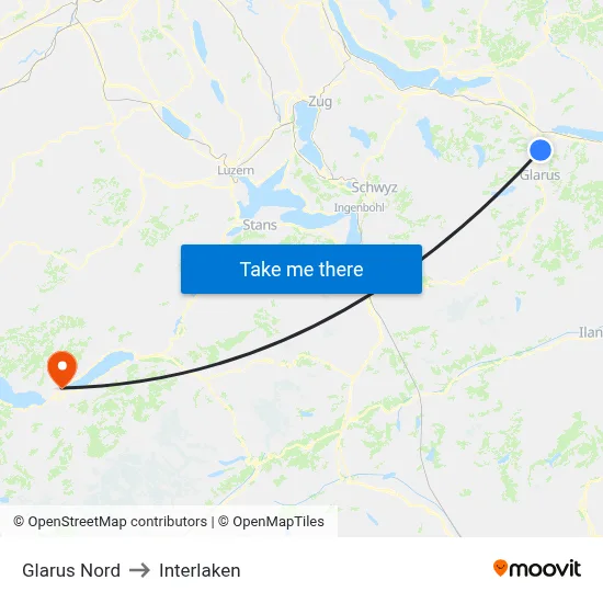 Glarus Nord to Interlaken map