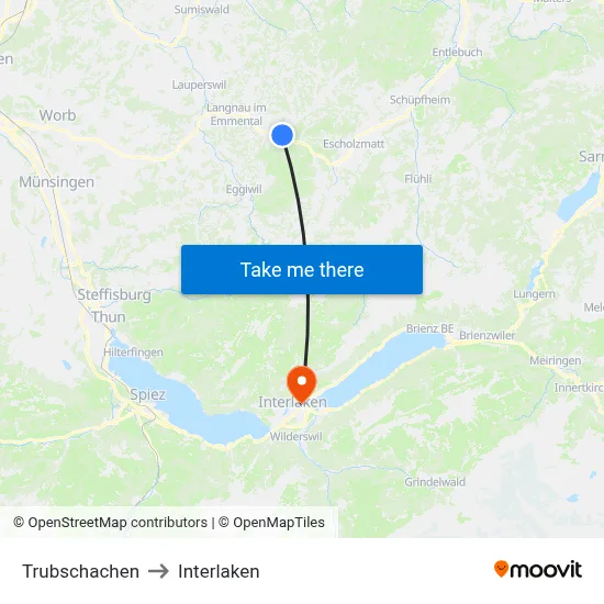 Trubschachen to Interlaken map