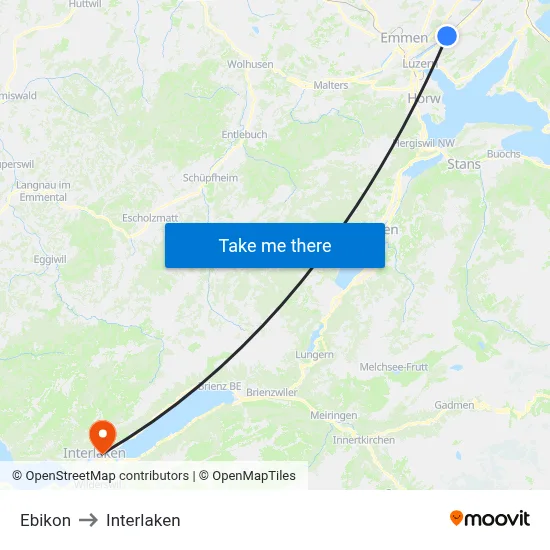 Ebikon to Interlaken map