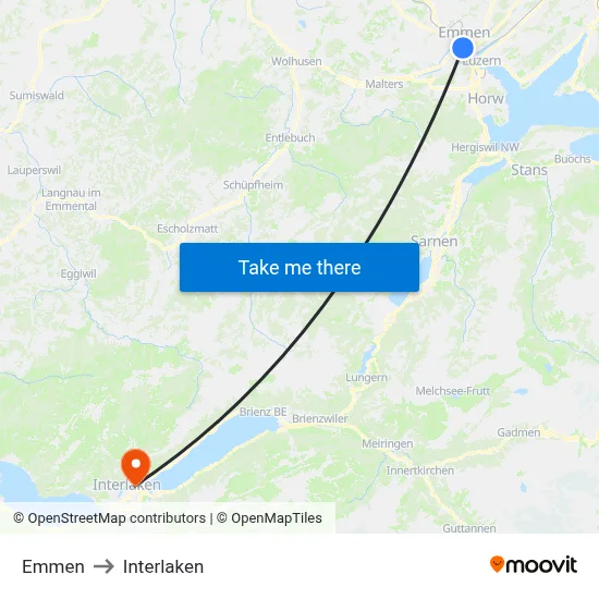 Emmen to Interlaken map