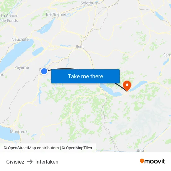 Givisiez to Interlaken map