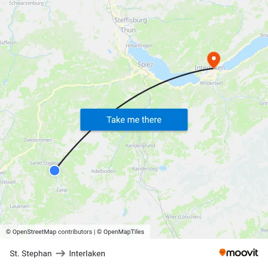St. Stephan to Interlaken map