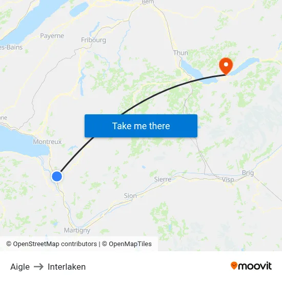 Aigle to Interlaken map